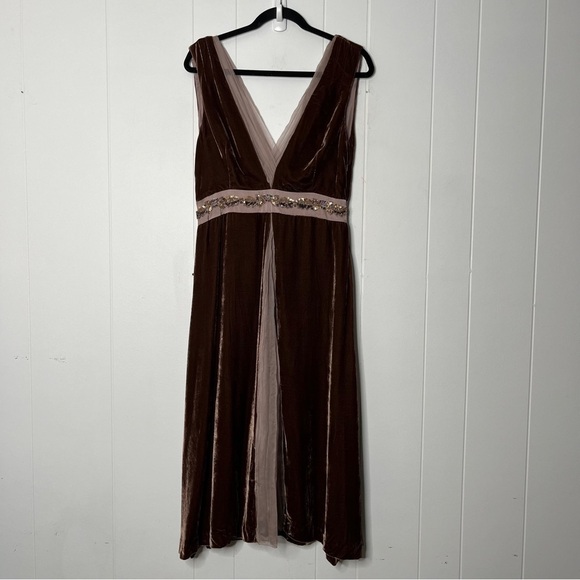 Saja Dresses & Skirts - Saja Silk Velvet Midi Dress Beaded and Shear Details Brown Fairy Whims Size 6